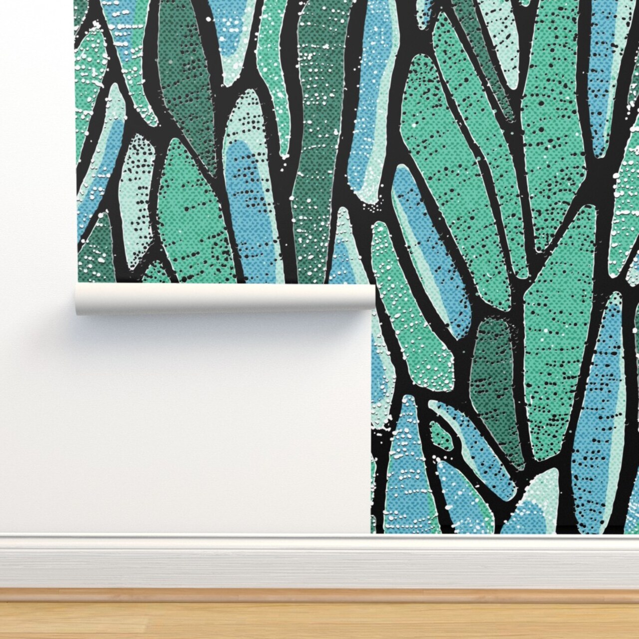 Butterfly Abstract Animal Print Blue Black Large Scale Custom Pre-pasted Wallpaper by Spoonflower Pre-Pasted Wallpaper 2FT Wide